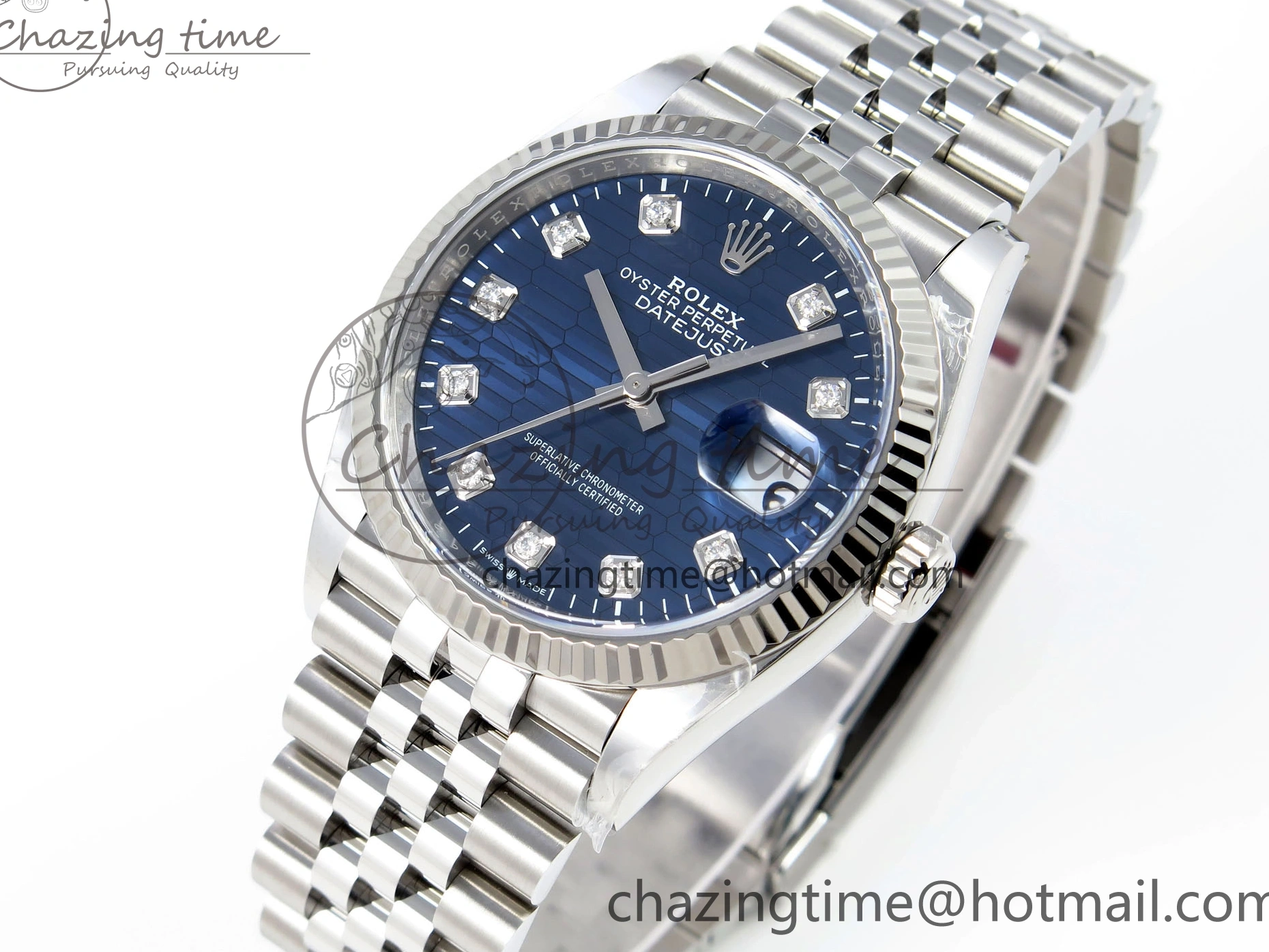 MiroTime 0424 FastDry DateJust 36 126234 Clean 1:1 Best Edition 904L Steel Blue Textured Diamonds Dial on Jubilee Bracelet VR 1967